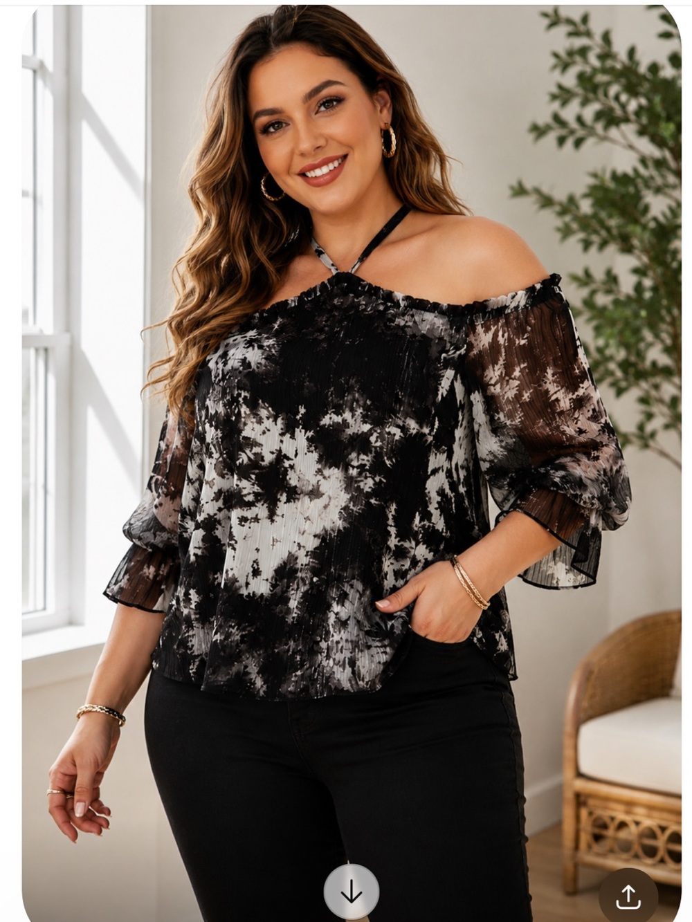 INC International Concepts tie-dyed cold-shoulder top 2X